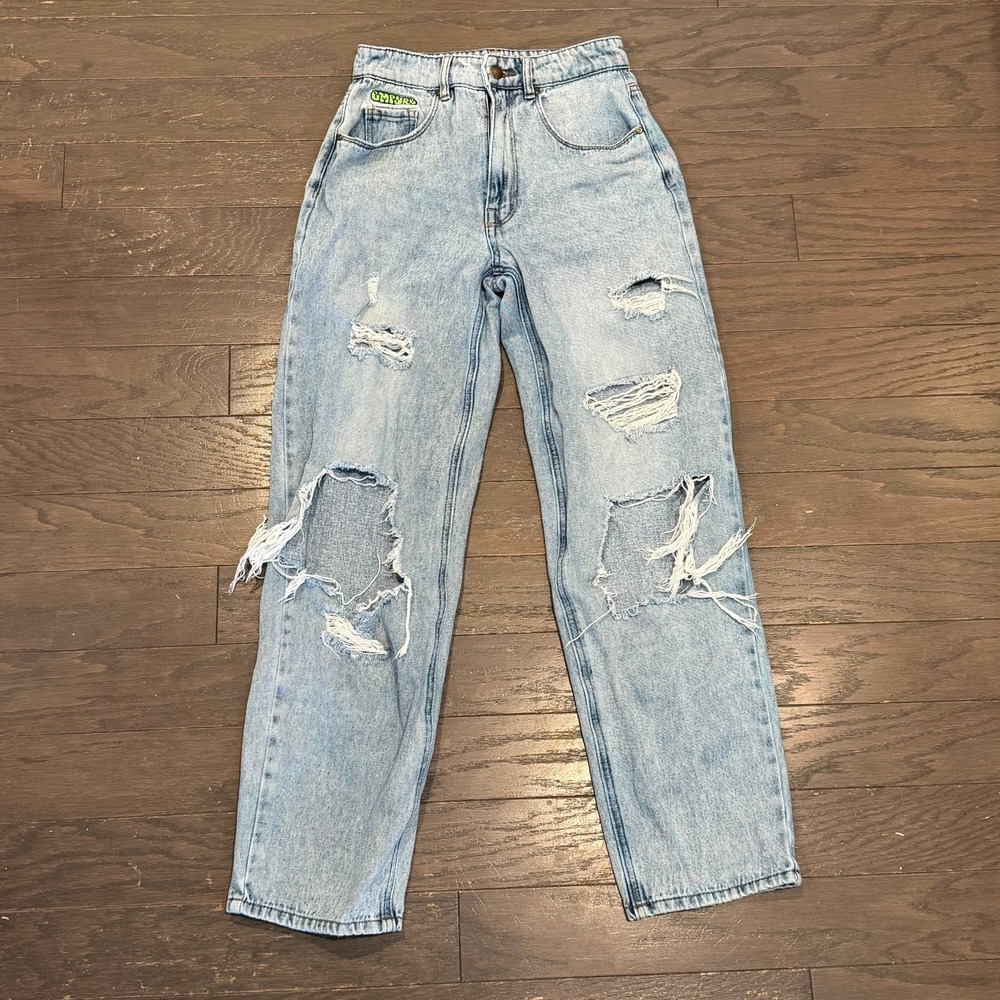 Empyre Tori Light Wash Distressed High Waisted Relaxed Straight Leg Jeans Size 0
